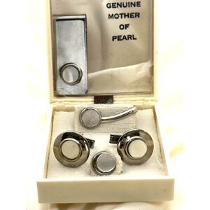 Mother of Pearl Men's Accessory Set Cufflinks Money Clip Tie Bar